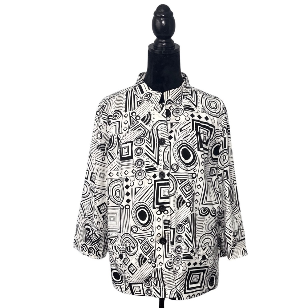 Westbound Jacket Women XL Black White  Geometric Abstract Button Up